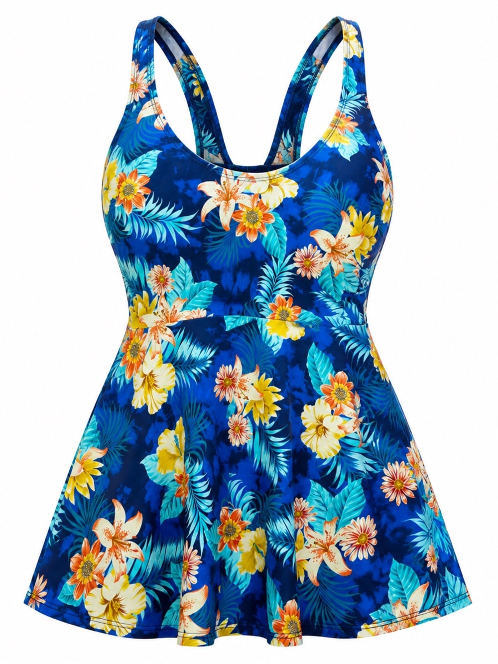 Shore Shapes Blue Floral Swim Dress One Piece Swimsuit Size 8